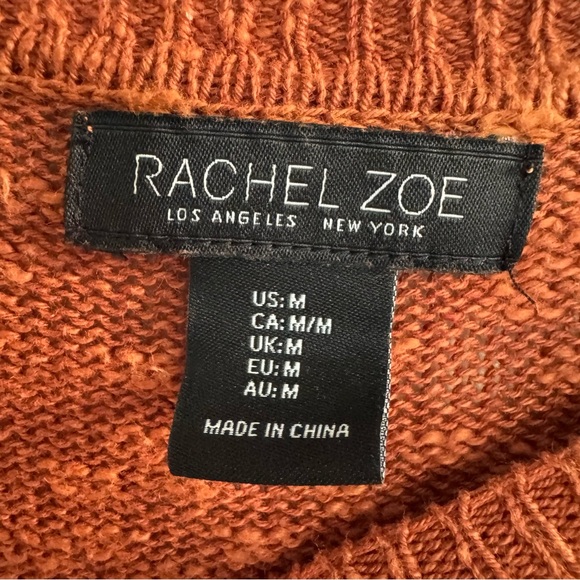 Rachel Zoe Burnt Orange Sweater Long Tunic Knit Pullover Linen Blend Boho M - Picture 8 of 9